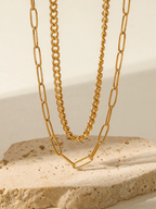Marlow Paperclip & Curb Dual Chain Necklace - Minimalist Lab