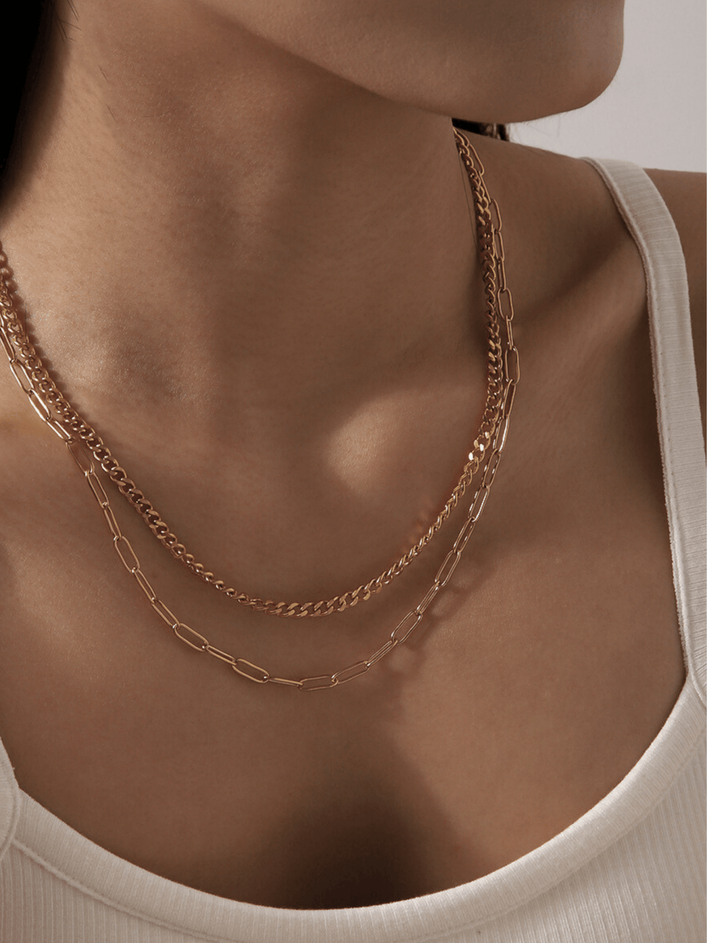 Marlow Paperclip & Curb Dual Chain Necklace - Minimalist Lab