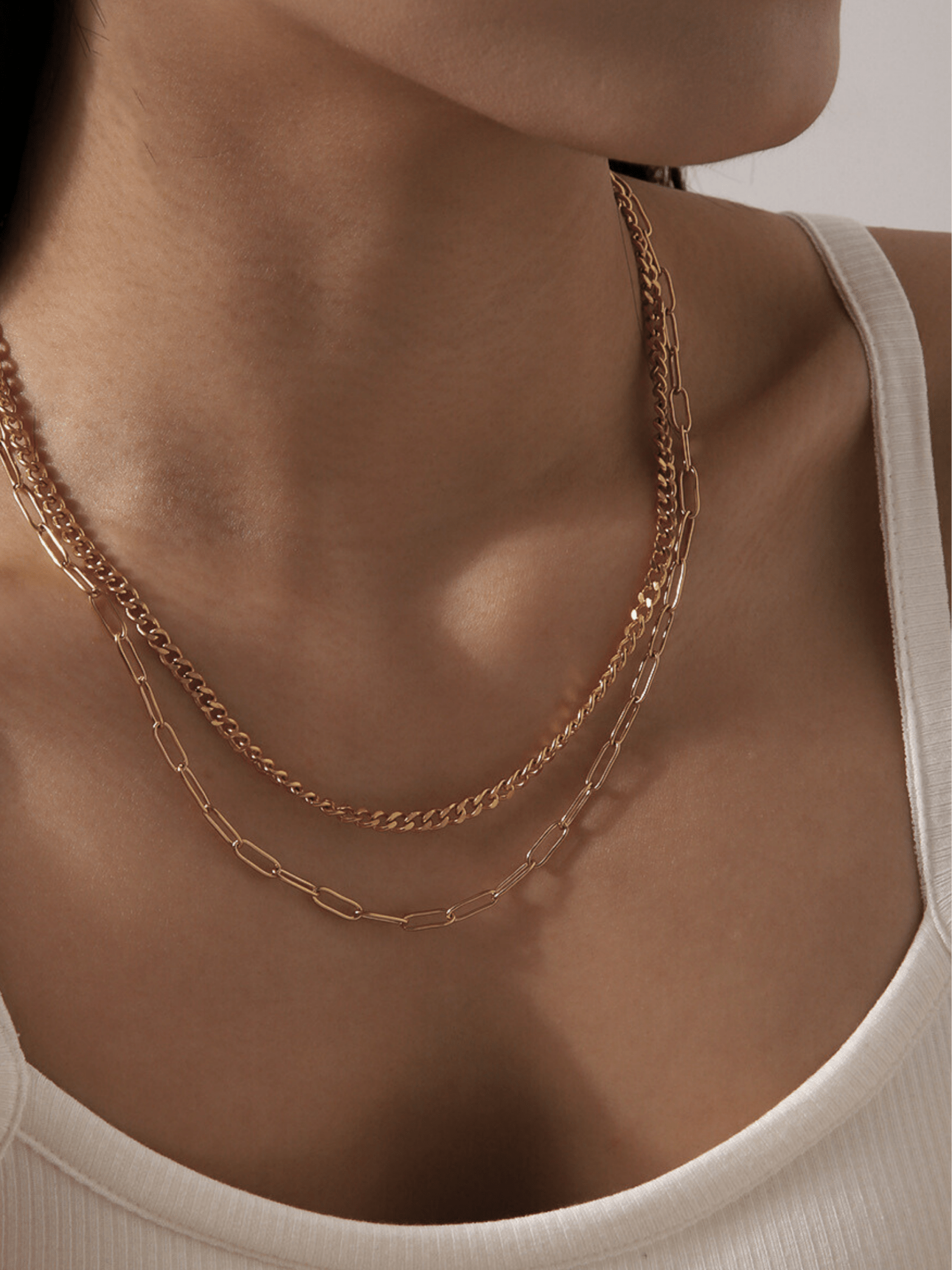 Marlow Paperclip & Curb Dual Chain Necklace - Minimalist Lab