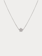 Mini Flower Engravable Necklace in silver titanium with flat flower pendant, studio hero sho