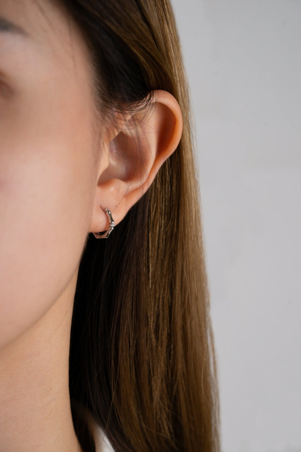 NALA Bamboo Diamond Sterling Silver Ear Hoops - Minimalist Lab