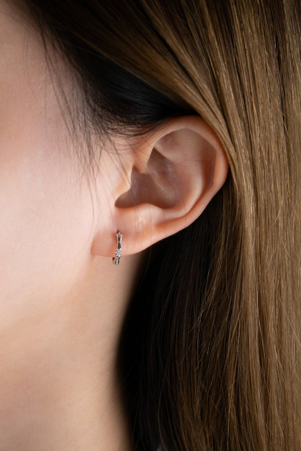 NALA Bamboo Diamond Sterling Silver Ear Hoops - Minimalist Lab