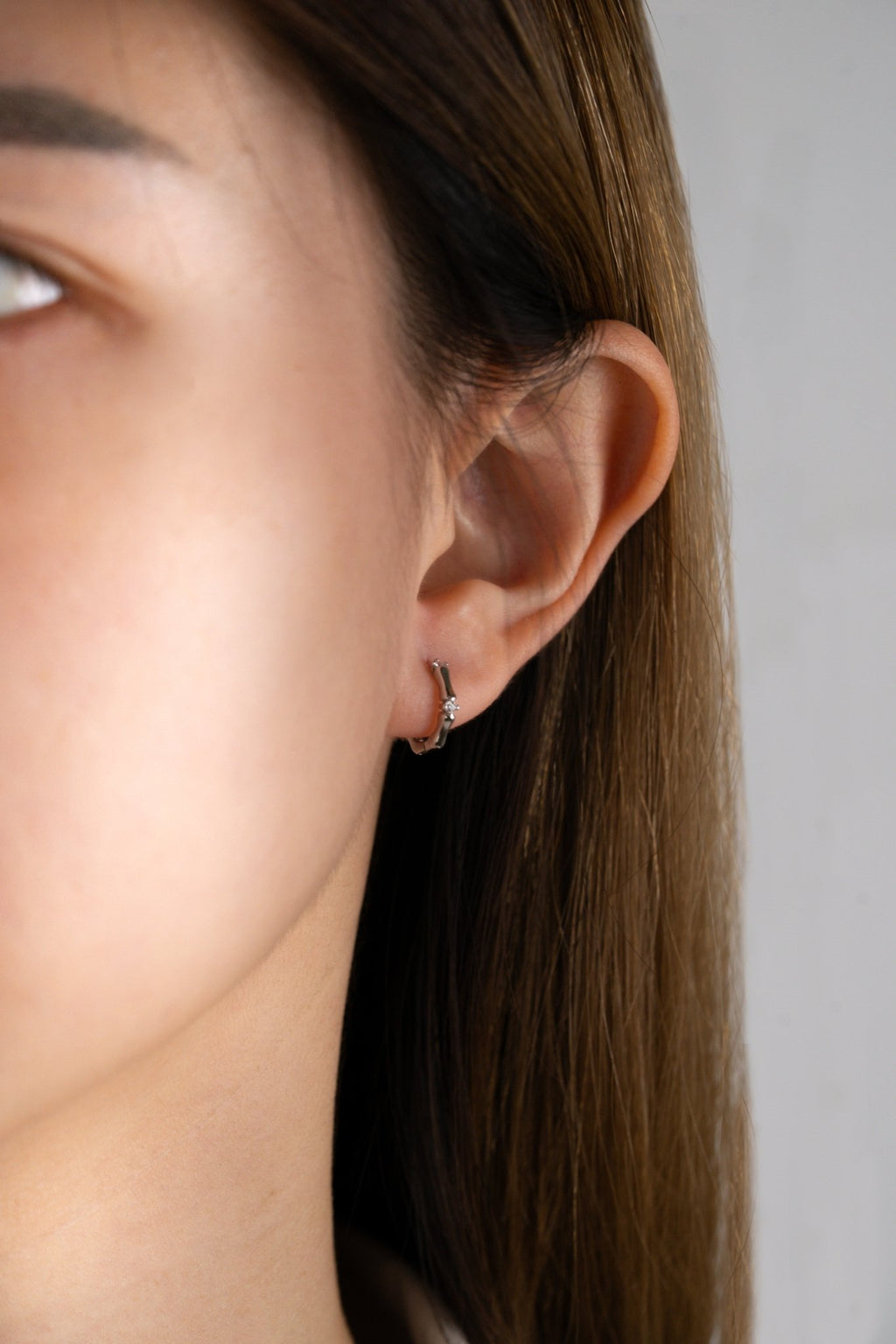 NALA Bamboo Diamond Sterling Silver Ear Hoops - Minimalist Lab