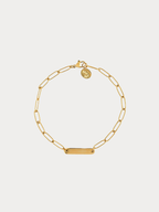 Paperclip Engravable Bracelet gold tone titanium, bold paperclip chain with centre plate, product flatlay
