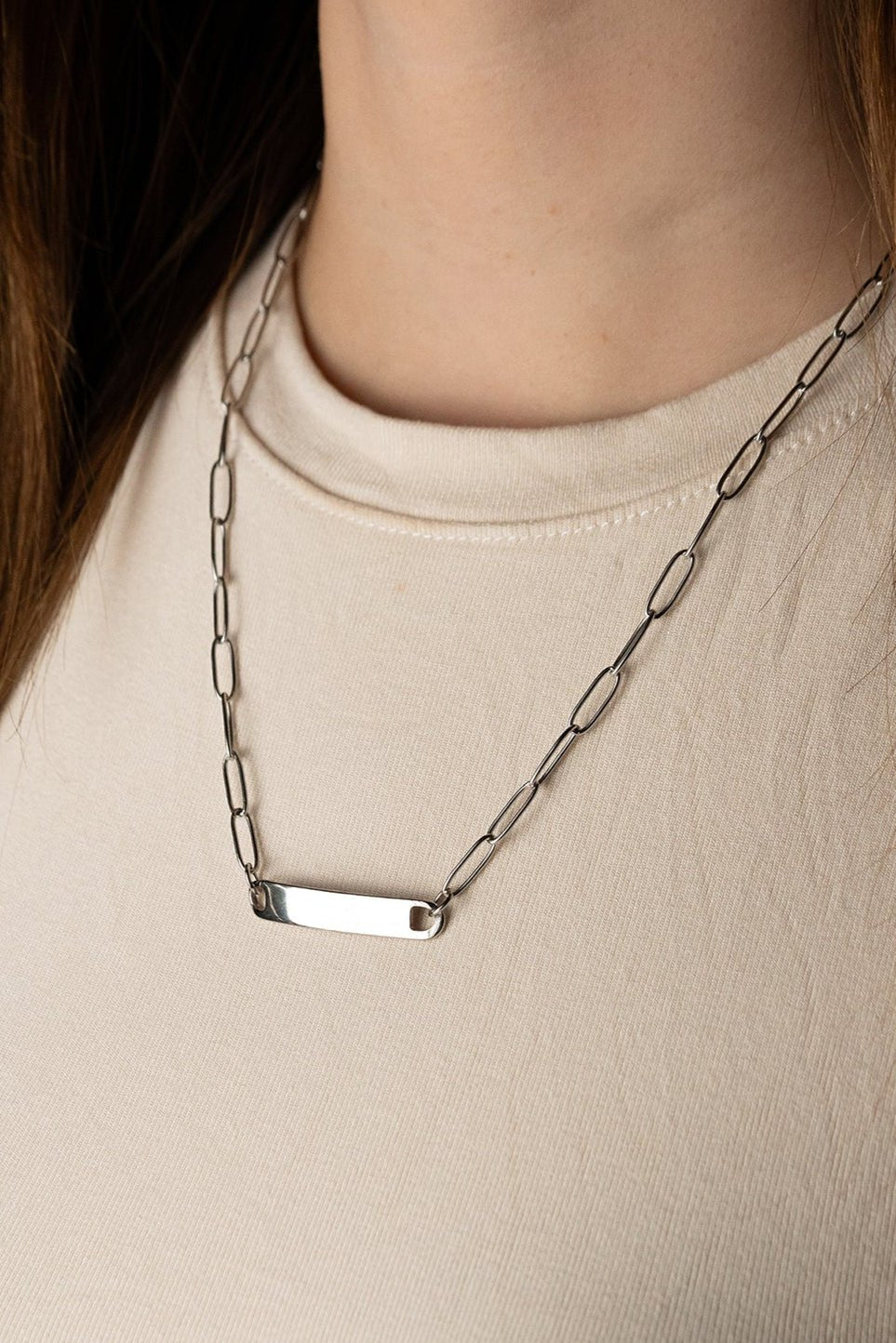 Paperclip Chain Engravable Plate Necklace - Minimalist Lab