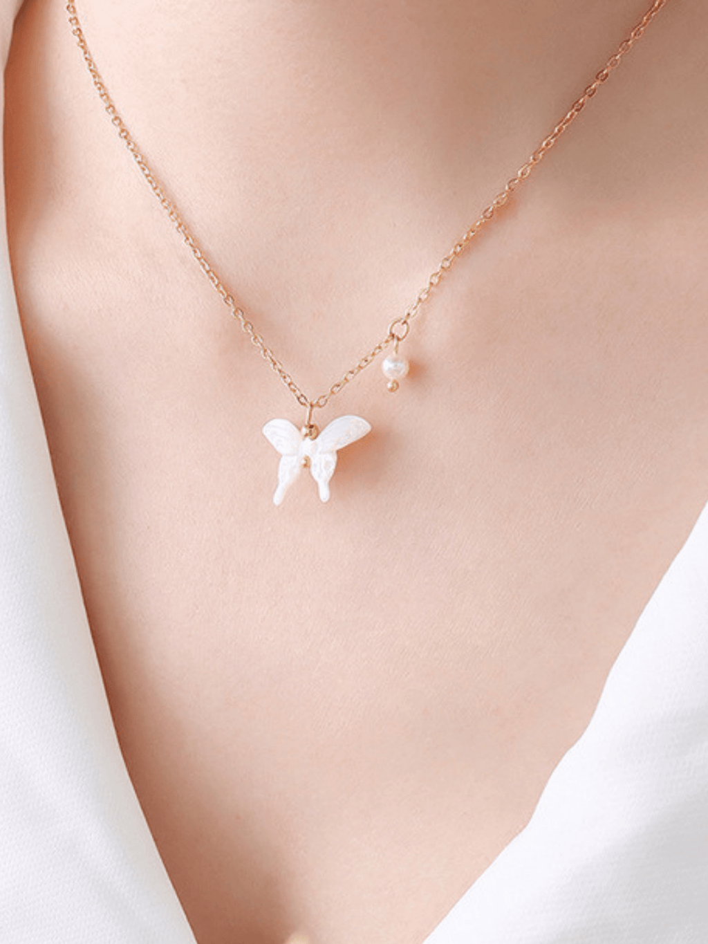 Penny White Butterfly Necklace - Minimalist Lab