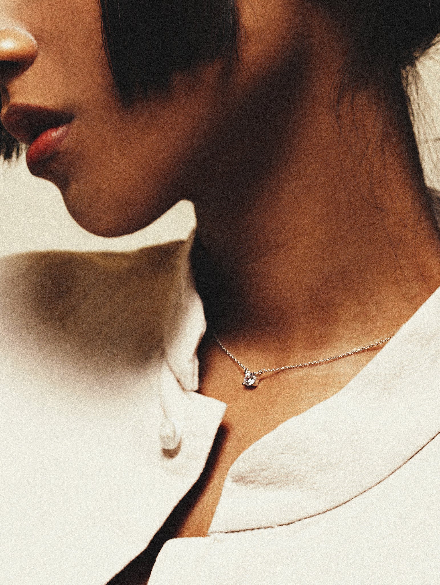 RAY Solitaire Diamond Sterling Silver Necklace - Minimalist Lab