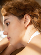 Close-up of the subtle hammered texture on the 15mm gold hoops.