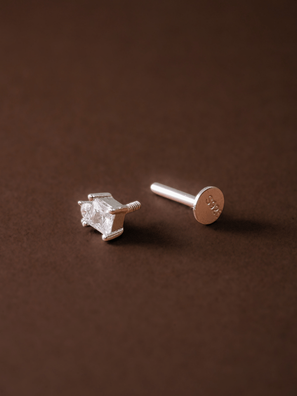 Sparkle Duo Sterling Silver Single Flatback Stud - Minimalist Lab