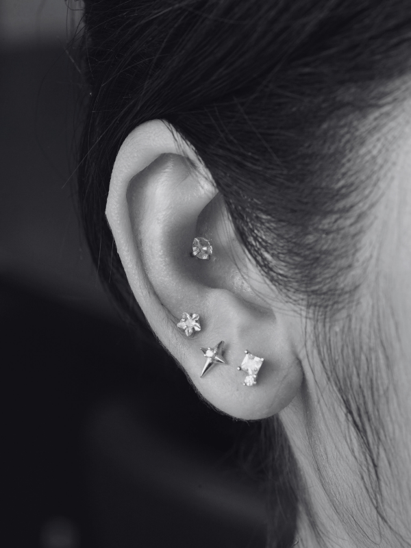 Sparkle Duo Sterling Silver Single Flatback Stud - Minimalist Lab