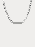 Statement Curb Chain Engravable Necklace silver tone titanium, bold curb chain with centre plate, product flatlay