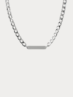 Statement Curb Chain Engravable Necklace silver tone titanium, bold curb chain with centre plate, product flatlay
