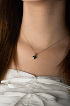 TARA Emerald Gemstone Sterling Silver Necklace - Minimalist Lab