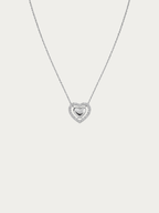Valen Engravable Floating Heart Necklace with pavé heart frame in silver 