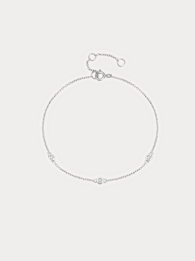 ALEXIS Trio Diamond Bracelet full flat lay, 925 sterling silver