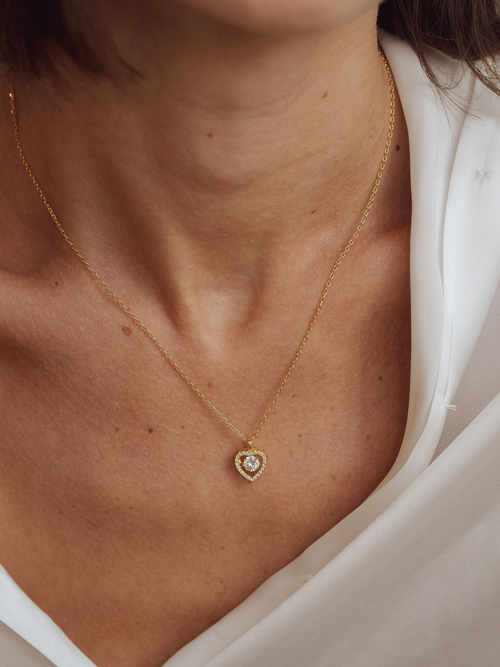 Amber dancing diamond heart necklace