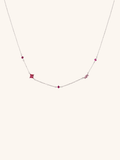 Amelia Sparkling Diamonds Necklace in red and pink CZ, 925 sterling silver station necklace flatlay