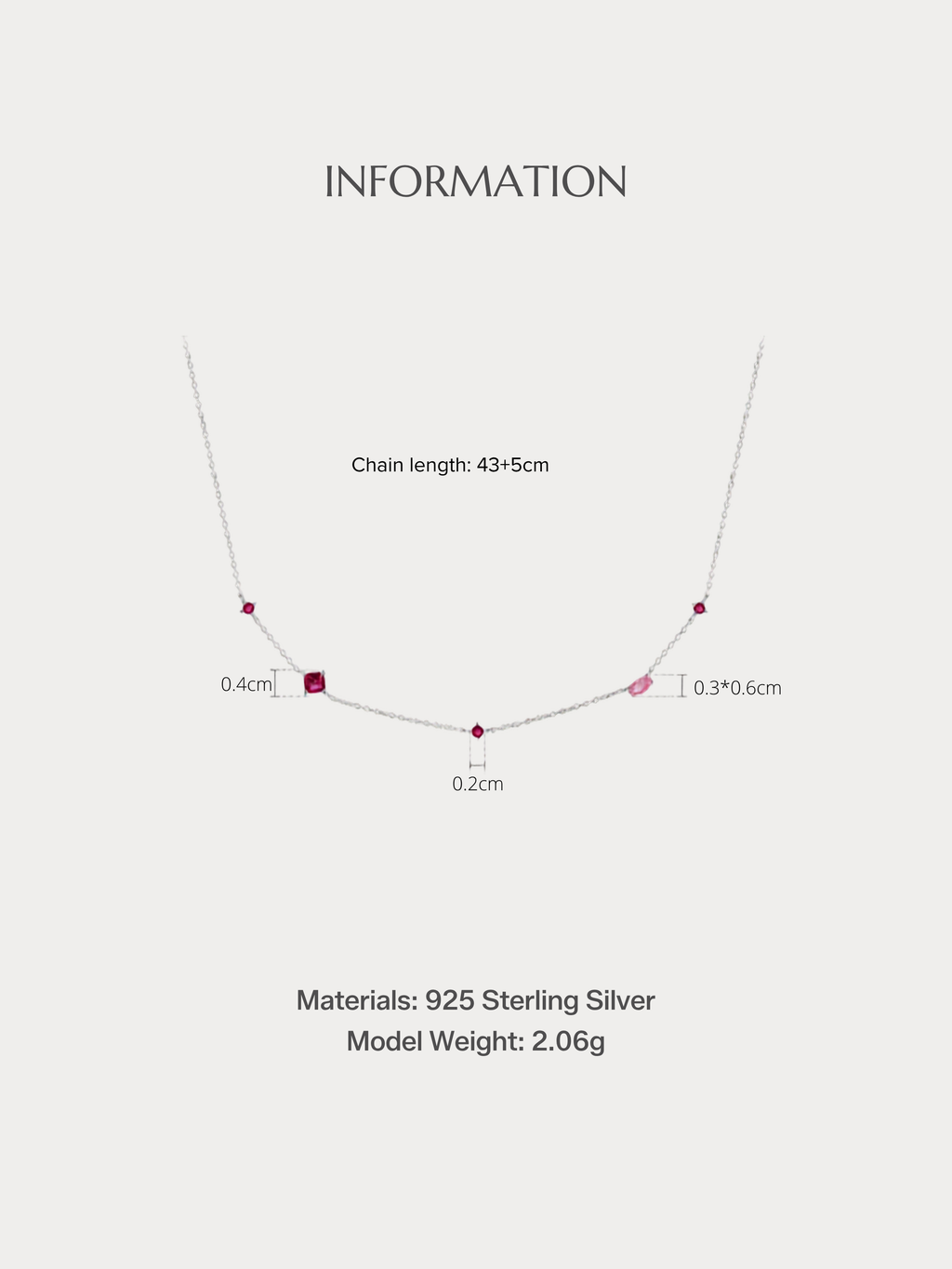 AMELIA Sparkling Diamonds Necklace red/pink colourway size specifications