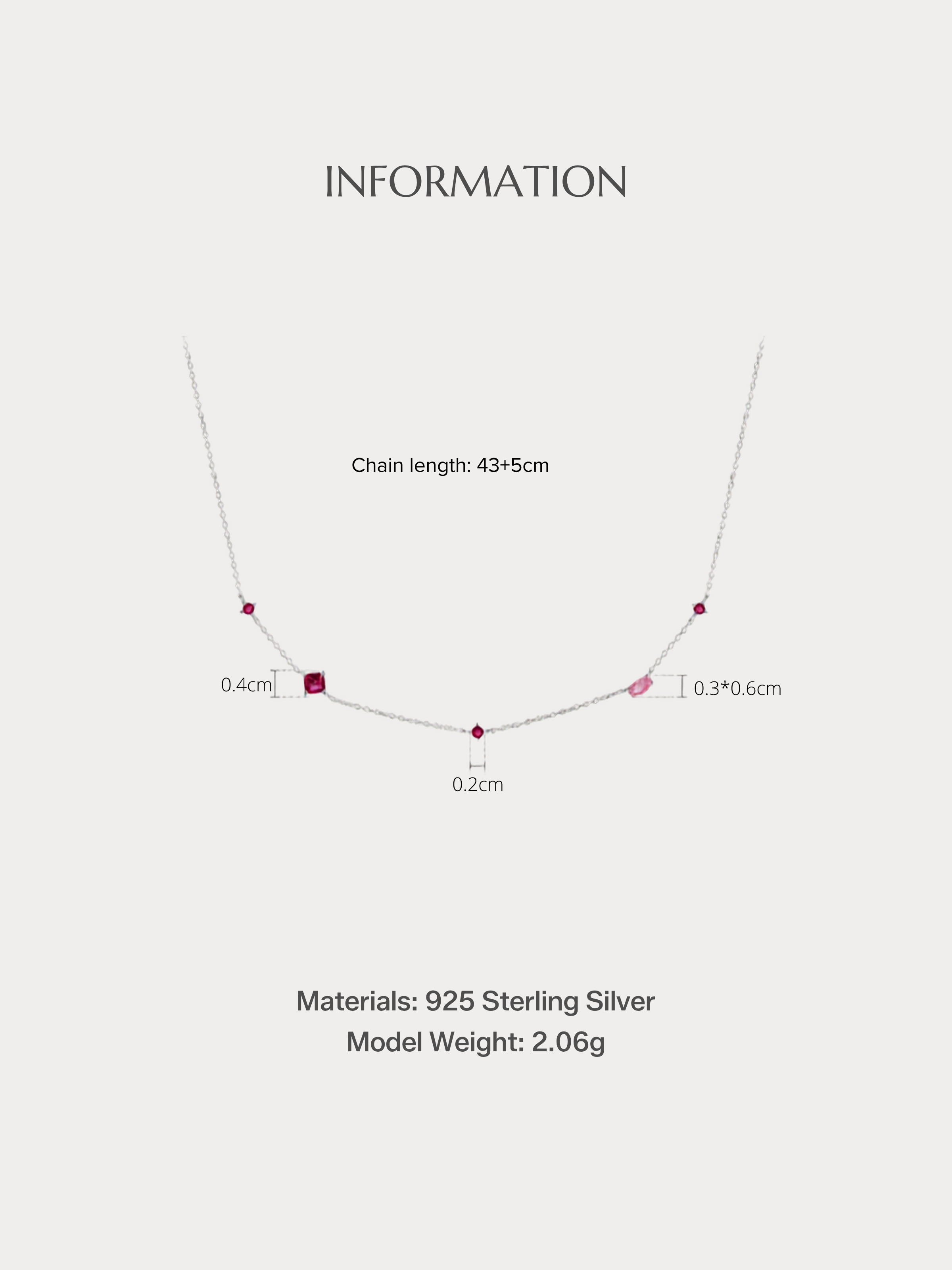 AMELIA Sparkling Diamonds Necklace red/pink colourway size specifications