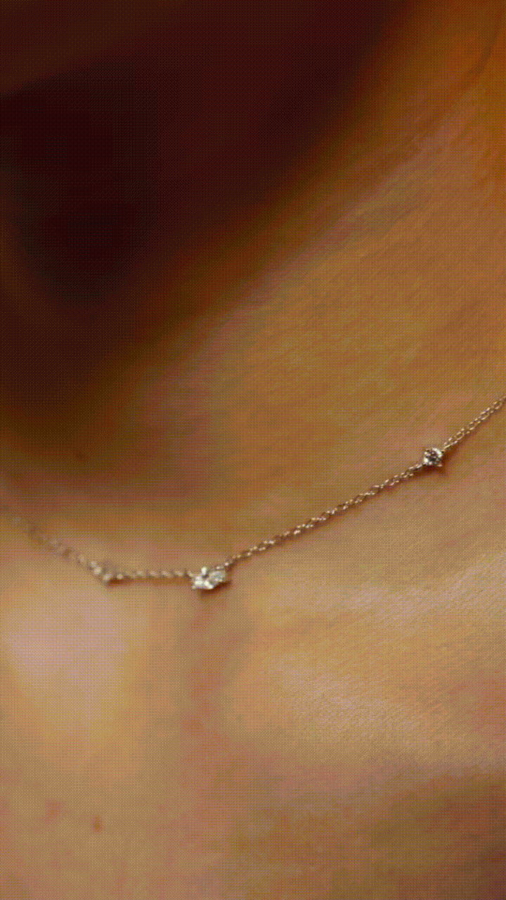 Close-up of AMELIA Sparkling Diamonds Necklace station stones