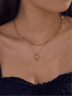 Close-up of Amora Double Layered Necklace worn at the collarbone