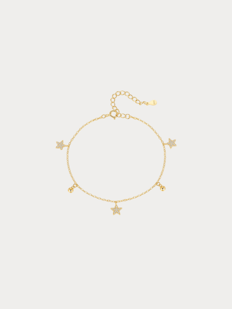 APOLLO Star Charms Bracelet in gold full flat lay, 925 sterling silver