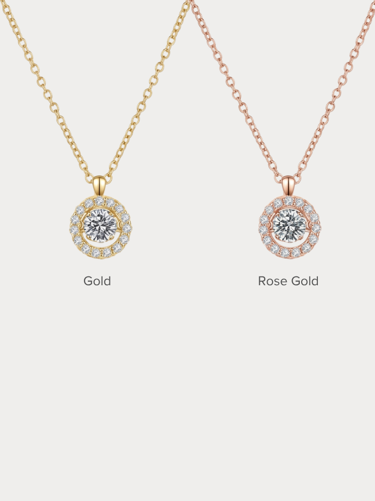 ARIANNA Dancing Diamond Necklace in gold and rose gold, full view