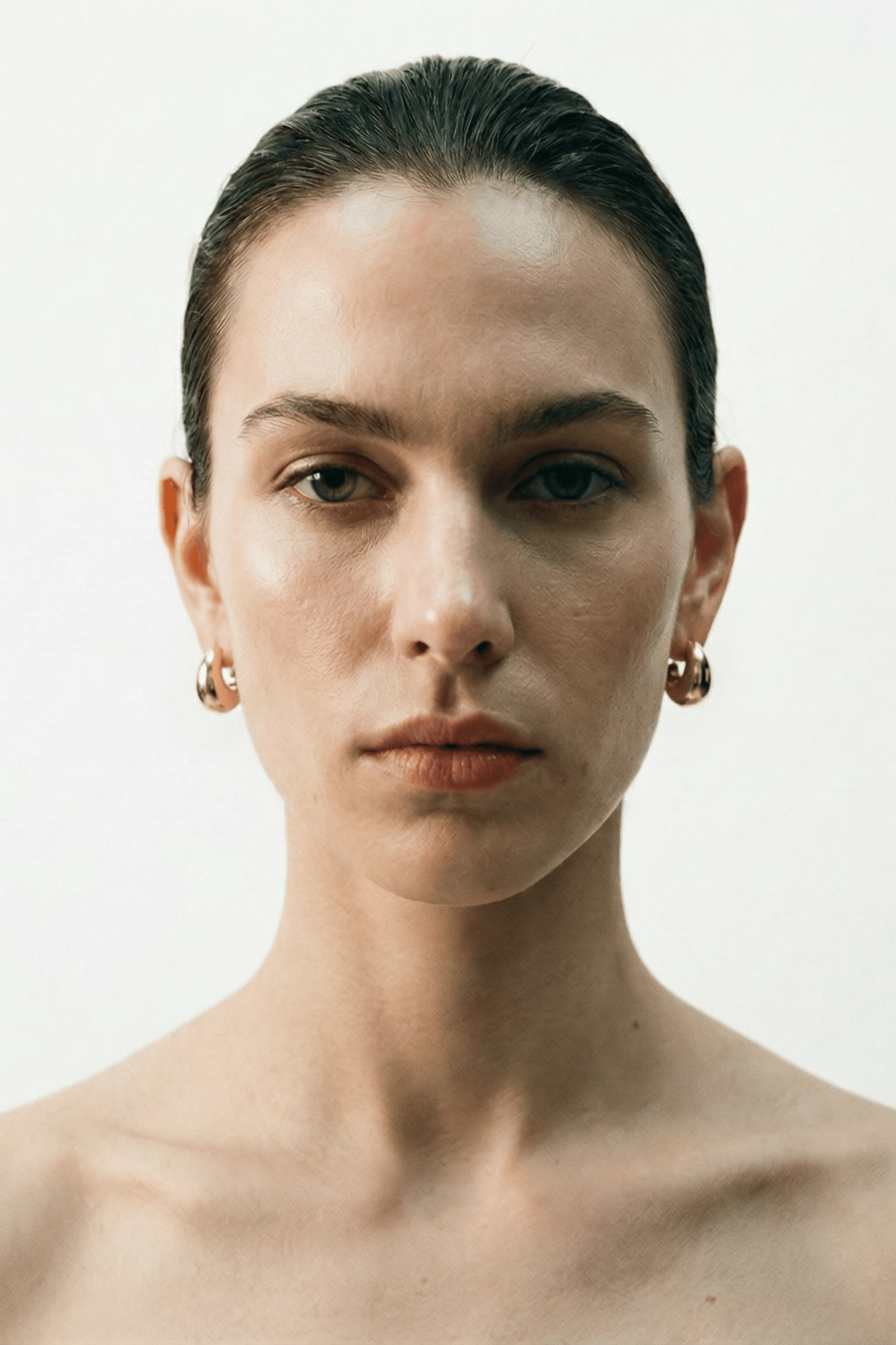 sculptural earrings worn on ear minimalist styling