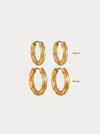 Atlas Textured Hoop Earrings in gold, 13mm and 15mm sizes shown side by side