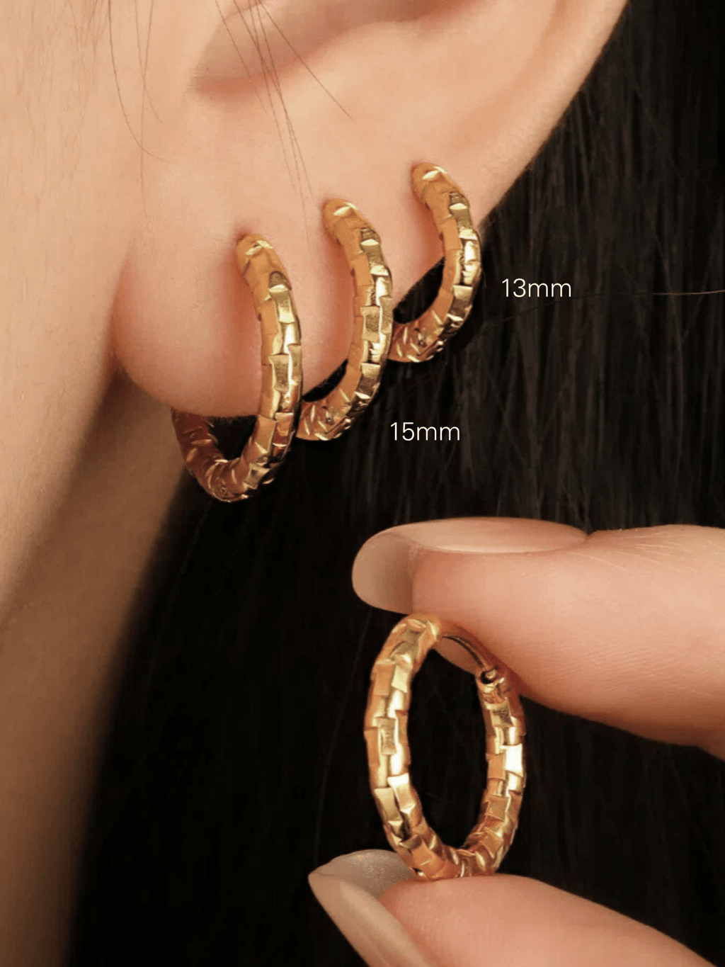 Atlas Textured Hoop Earrings worn on ear