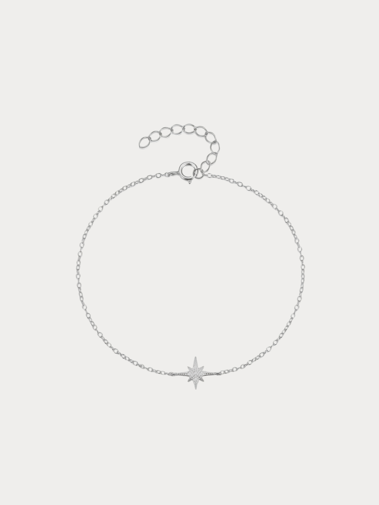ATRIA North Star Bracelet in silver color full flat lay, 925 sterling silver