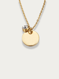 Back view of Aurora Medallion Engravable Necklace gold with CZ stone