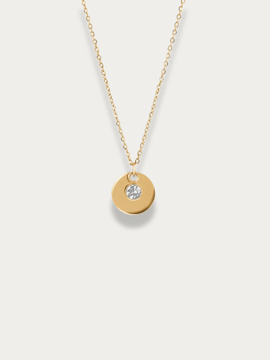 Aurora Medallion Engravable Necklace gold with CZ stone