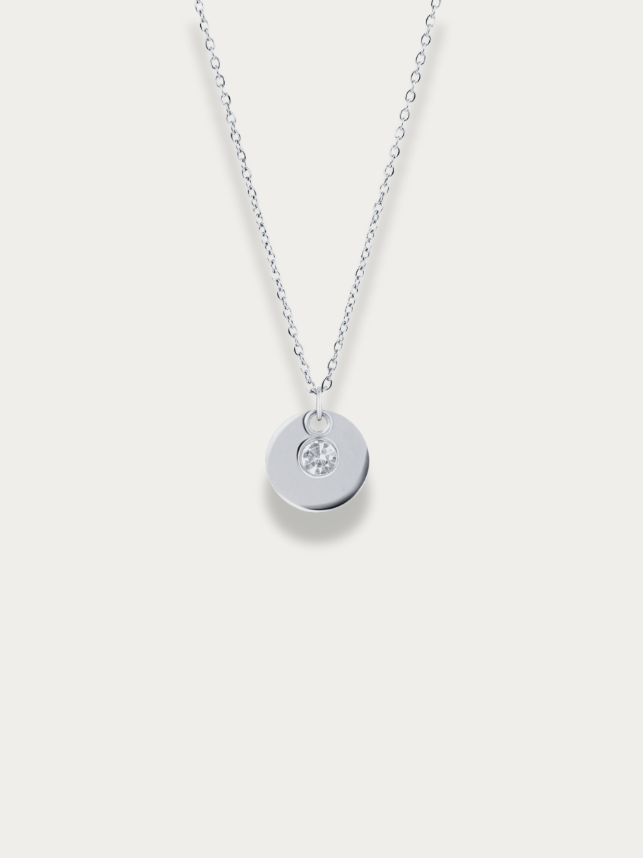 Aurora Medallion Engravable Necklace silver with CZ stone