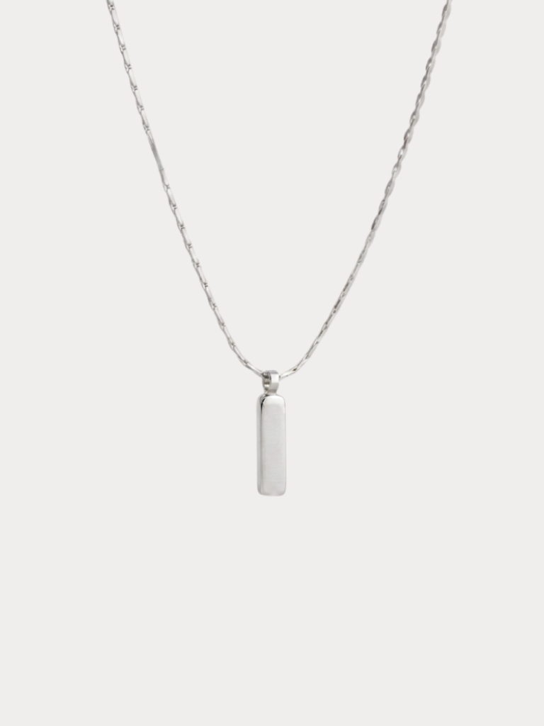 Axis Pendant Wheat Chain Necklace in silver, full length shot