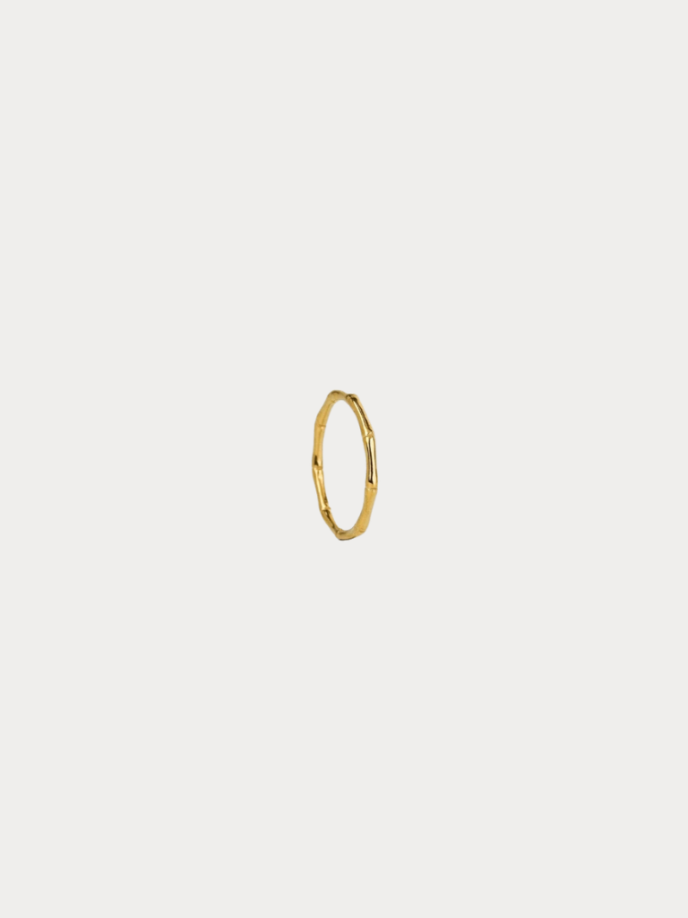 Bamboo Ring in gold tone stainless steel with bamboo-inspired texture, studio hero shot