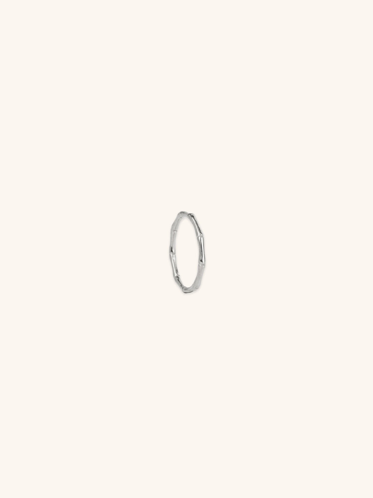 Bamboo Ring in silver tone stainless steel, bamboo-textured band front view, MNML Malaysia