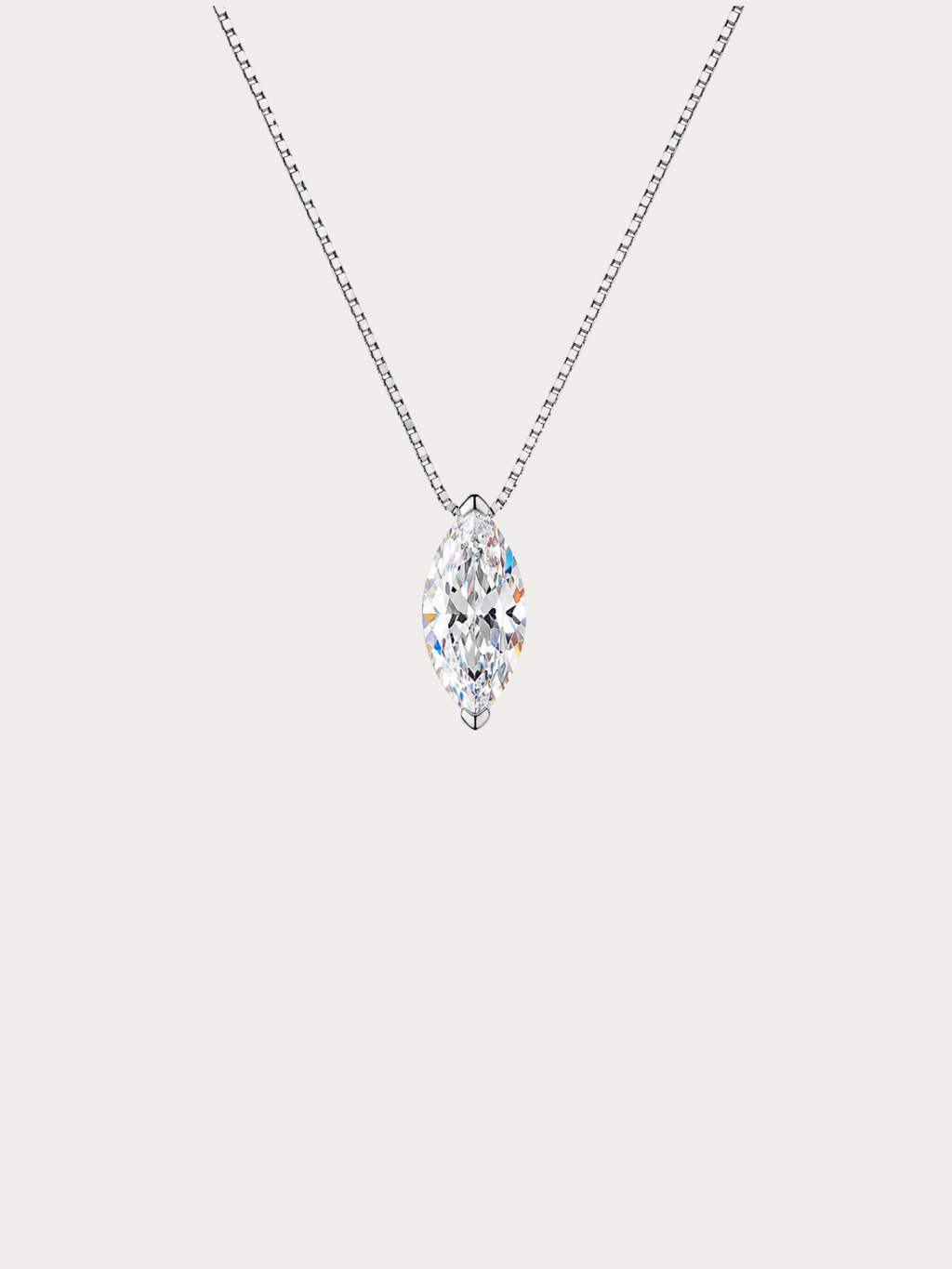 Beatrice 1-Carat Marquise Moissanite Box Chain Necklace in sterling silver with rhodium finish