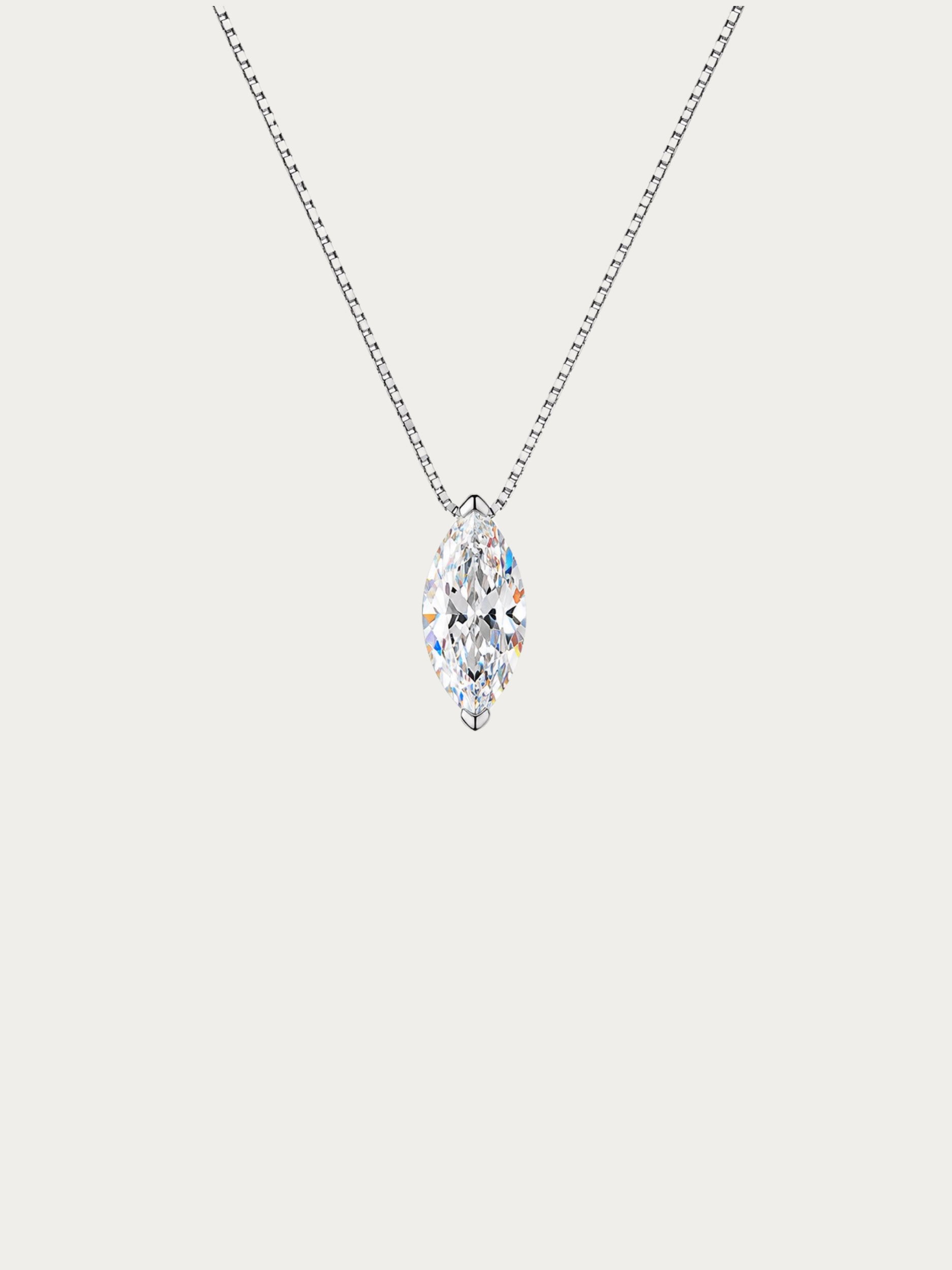 Beatrice 1-Carat Marquise Moissanite Box Chain Necklace in sterling silver with rhodium finish
