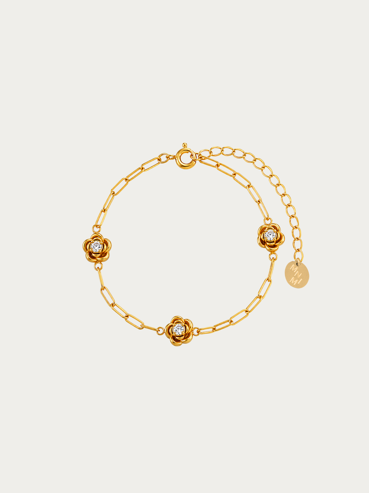 Belle Rose Bracelet with three sculpted rose motifs in gold
