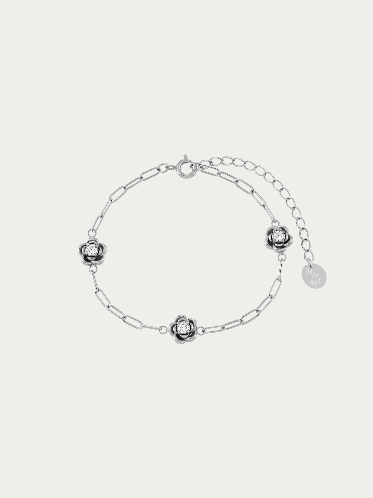 Belle Rose Bracelet with three sculpted rose motifs in silver