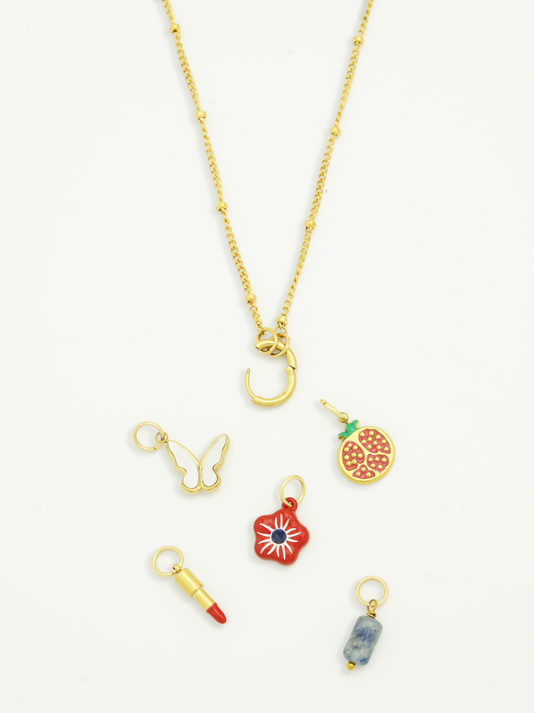 Blue stone charm gold plated bracelet necklace