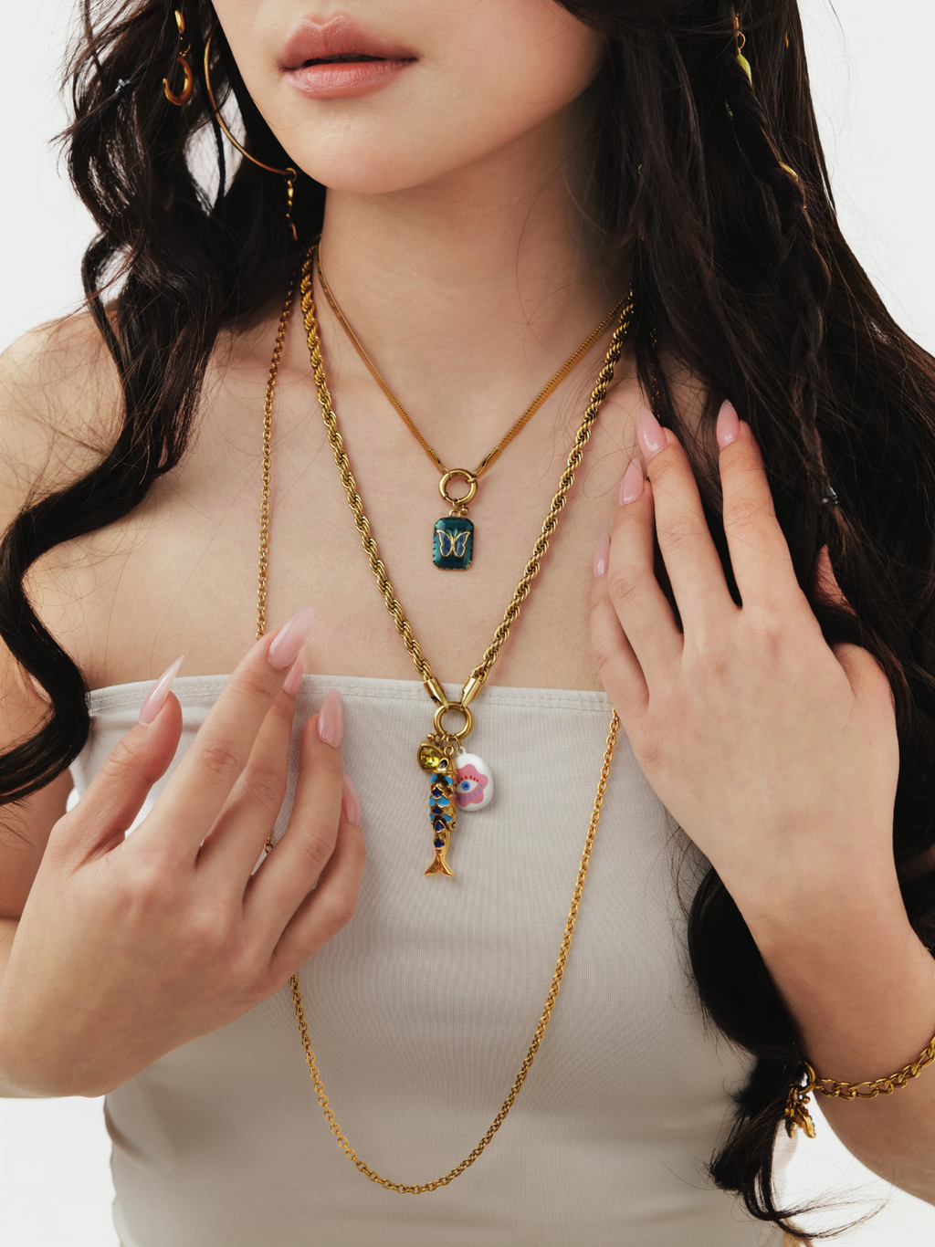 Butterfly charm gold plated bracelet necklace