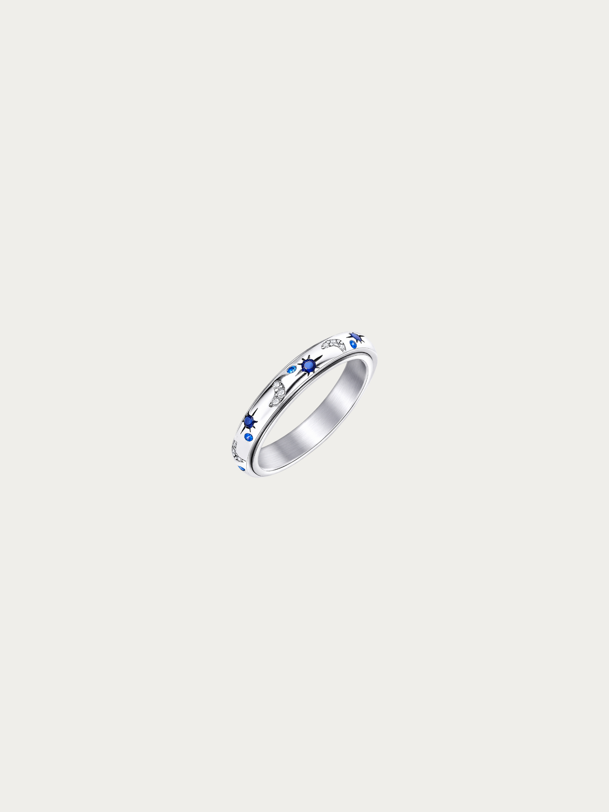 Cassiopeia Celestial Spin Ring in polished silver titanium