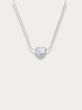 Celeste Dream Heart Engravable Necklace silver tone titanium, puffy heart pendant on snake chain, product flatlay