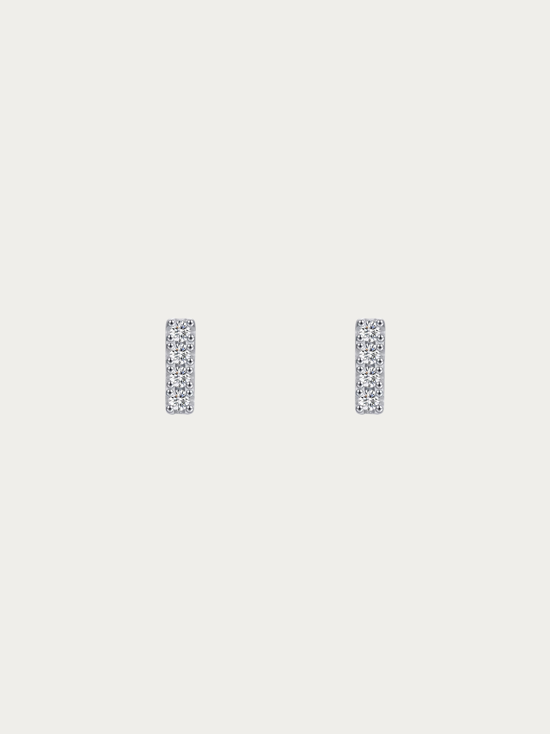 Charlize Moissanite Stack Bar Earrings pair in S925 silver with 8 round brilliant moissanite stones, studio hero shot