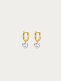 Clarity Heart Drop Hoop Earrings in gold with faceted heart cubic zirconia