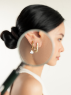 Clarity Heart Drop Hoop Earrings worn on model's ear