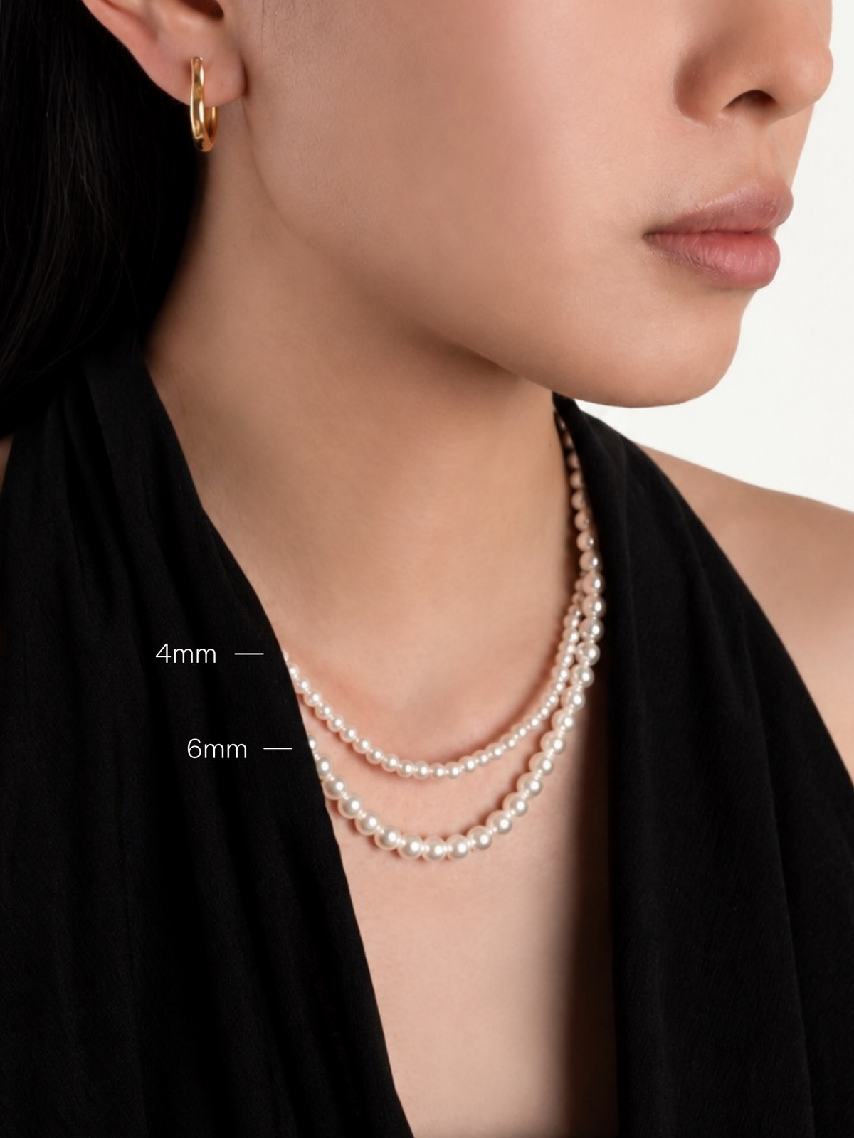 Classic Grace Pearl Strand Necklace shown in 4mm and 6mm size comparison