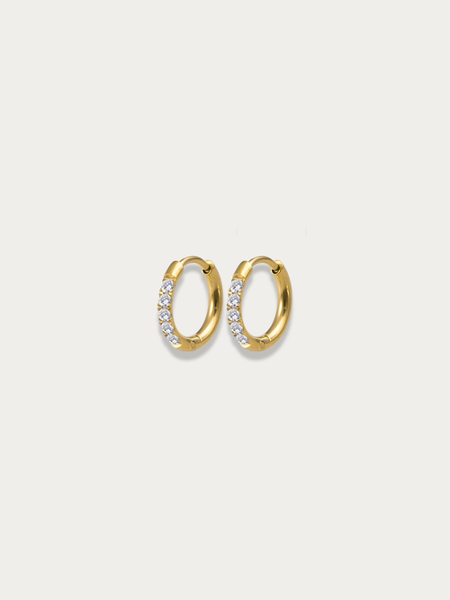 classic pave huggie earrings front view minimalist sparkle in gold color